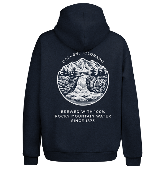 Coors Banquet Beer Double Sided Graphic Hooded Sweatshirt - Navy Blue