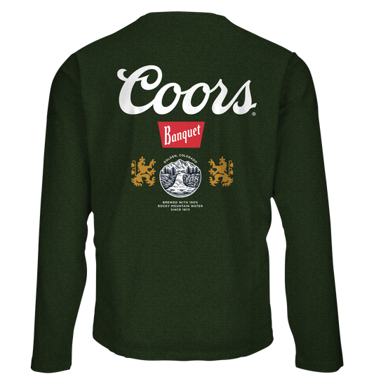 Coors Banquet Double Sided Long Sleeve Beer Logo T-Shirt - Forest Green