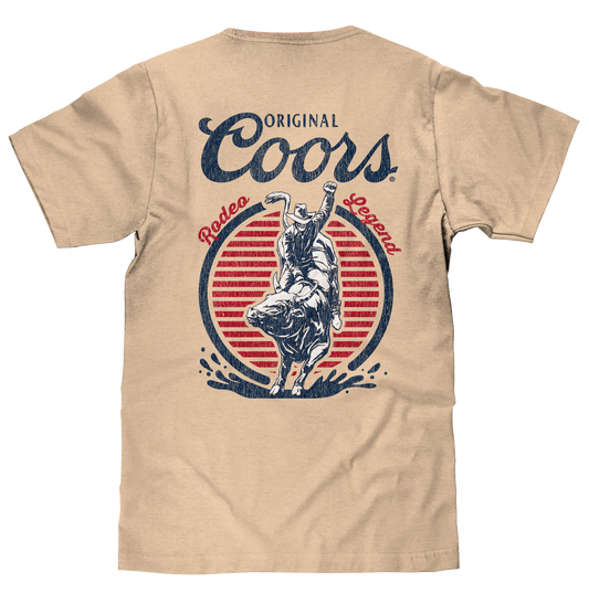 Original Coors Rodeo Legend Double Sided Beer Logo T-Shirt - Cream