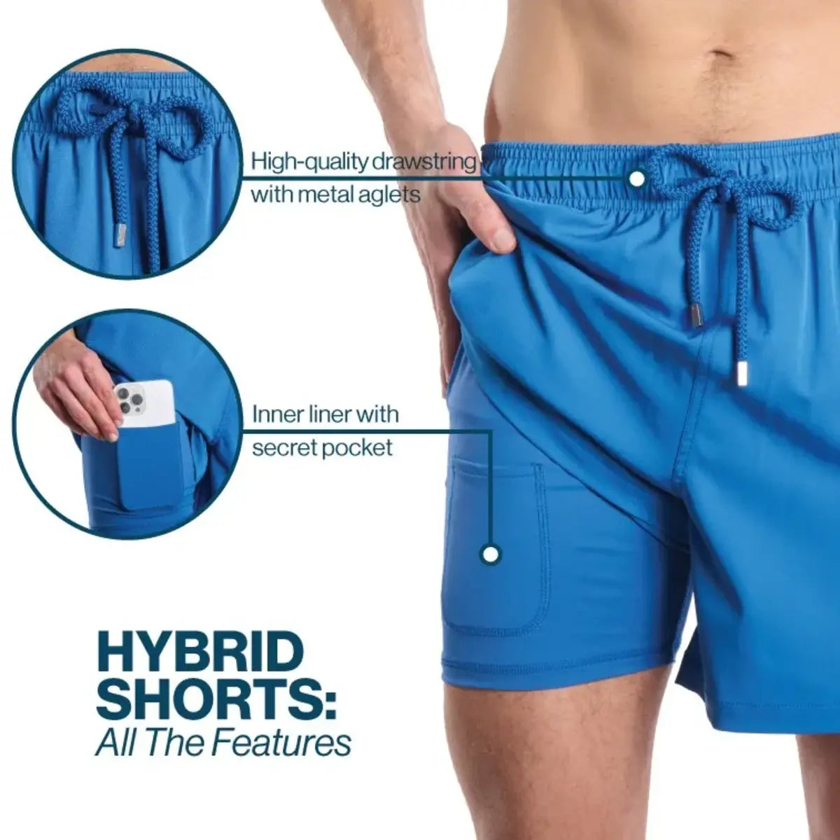 Men’s Premium Compression-Lined Hybrid Shorts – Line Rush-Ocean and Sol