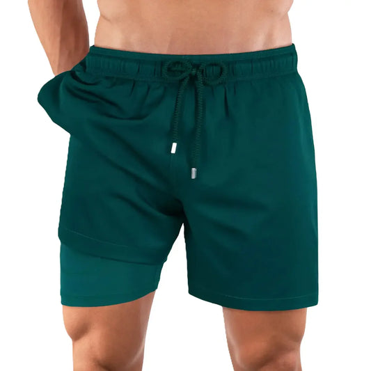 Men’s Premium Compression-Lined Hybrid Shorts – Night Green